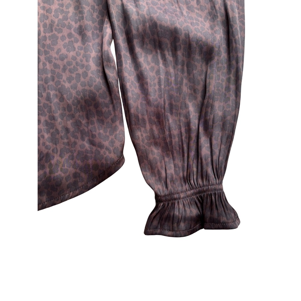 NWOT GAP Satin Ruffle Top Leopard Print Long Sleeve Blouse Peasant Career Work S - Picture 6 of 12